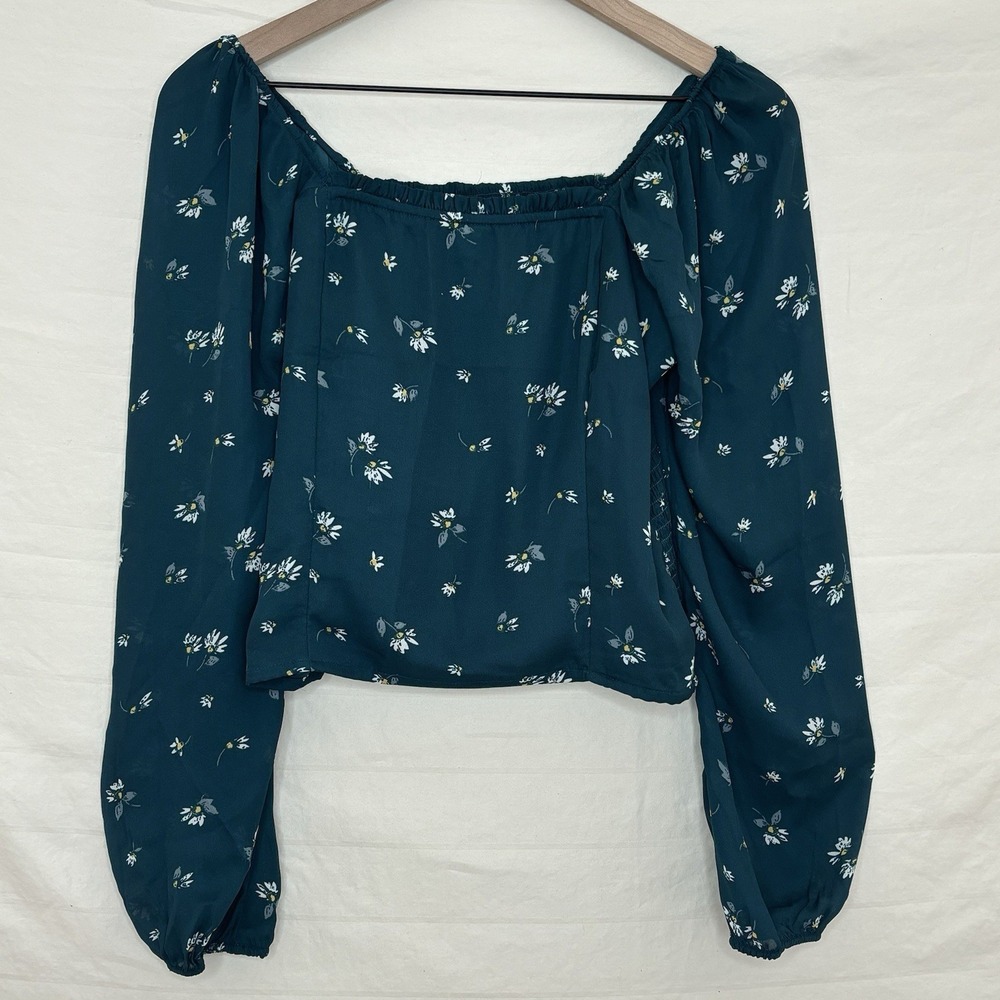 Abercrombie‎ & Fitch Green Floral Cropped Y2K Top Medium Cottagecore Romantic